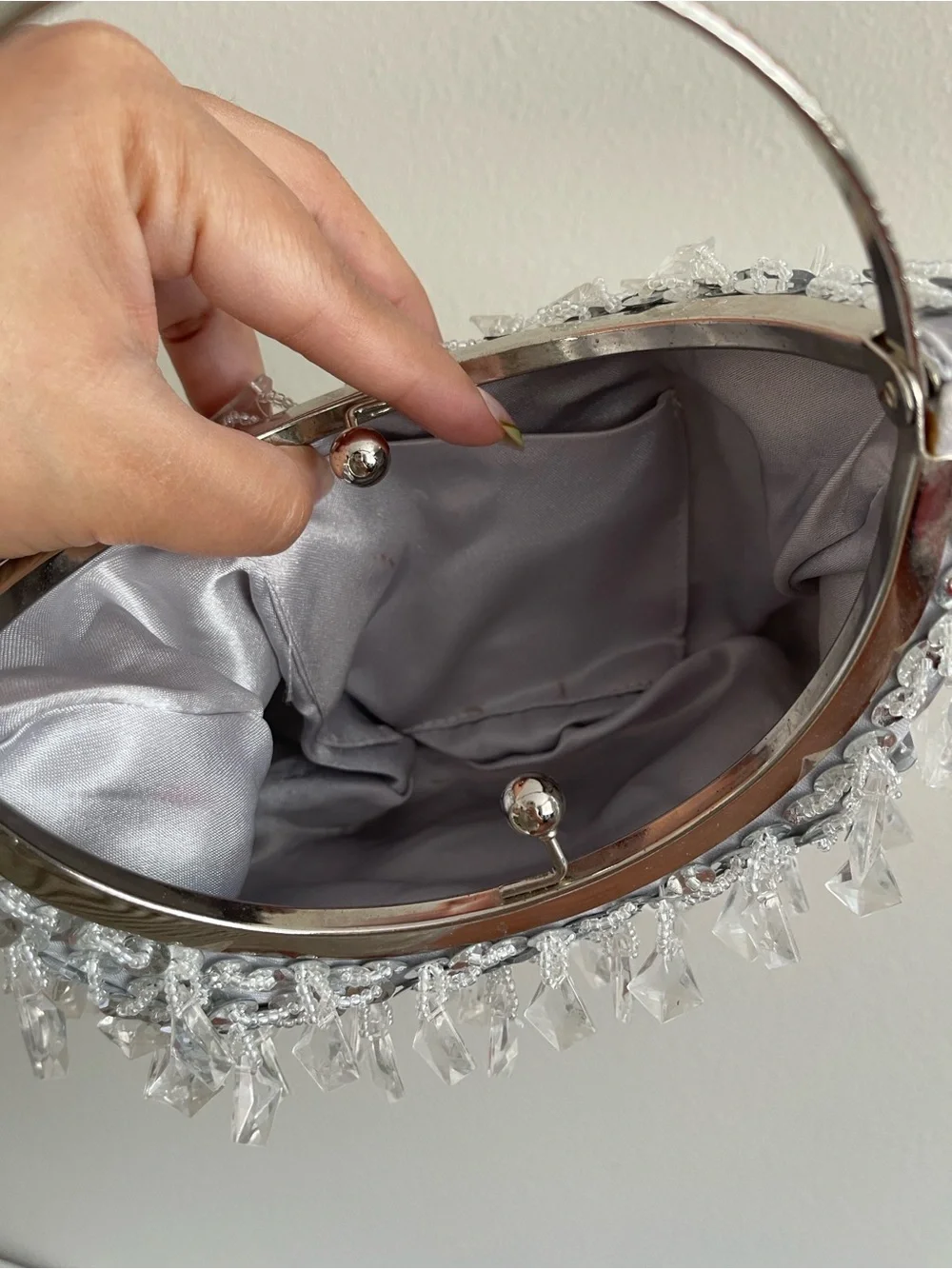 Silver Sequin Ring-Handle Evening Bag